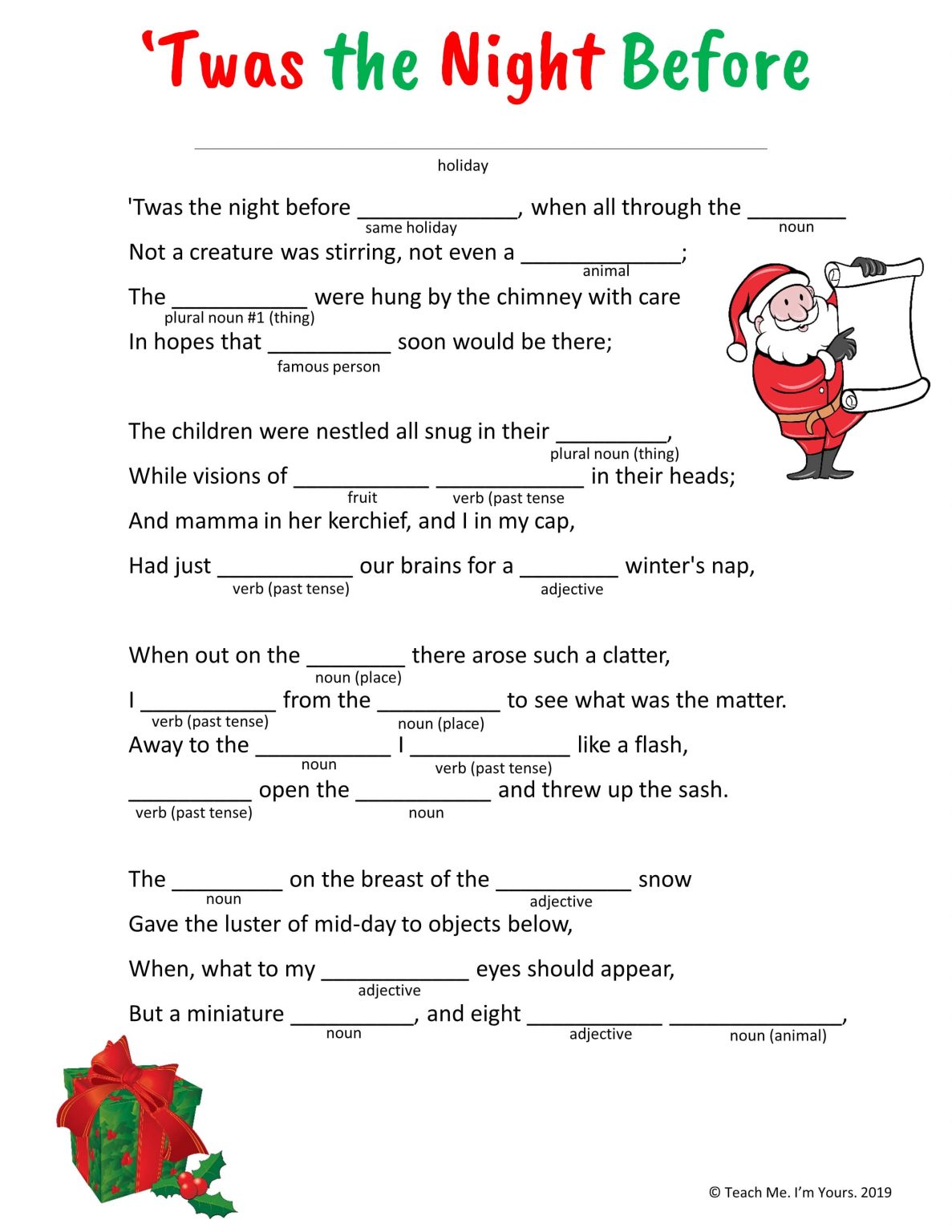 Free Christmas Mad Libs Printable Printable World Holiday