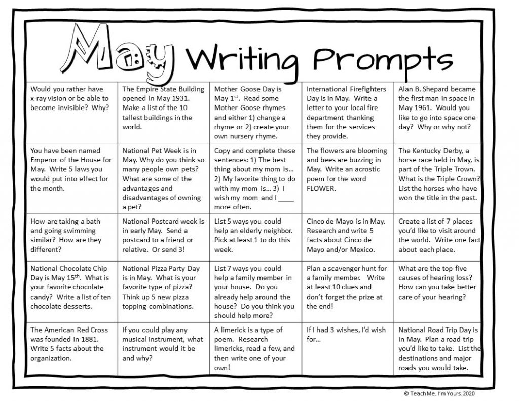 25 May Writing Prompts for Elementary Students | Teach Me. I'm Yours.